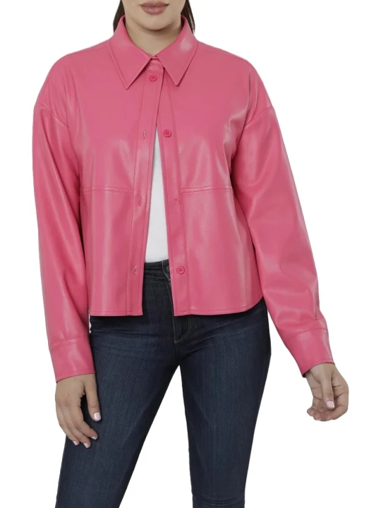 Button Up Pink Leather Shirt