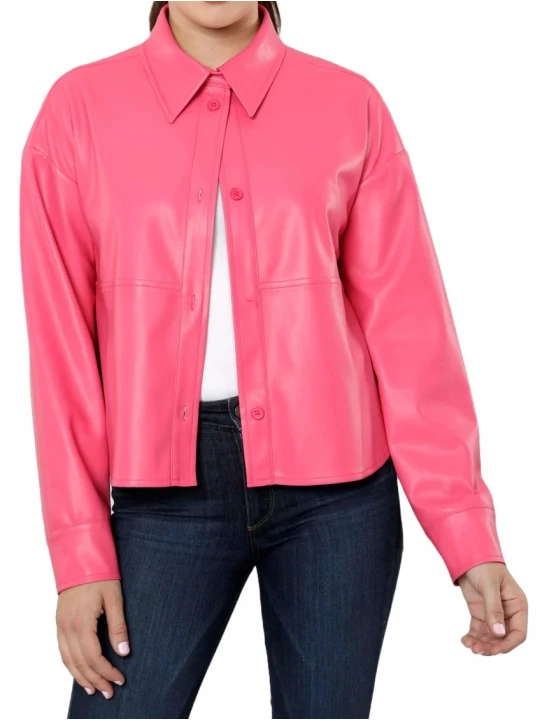 Button Up Pink Leather Shirt