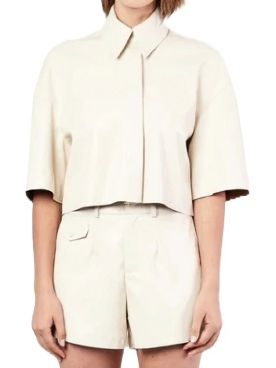 Cropped Cream Leather Shirt