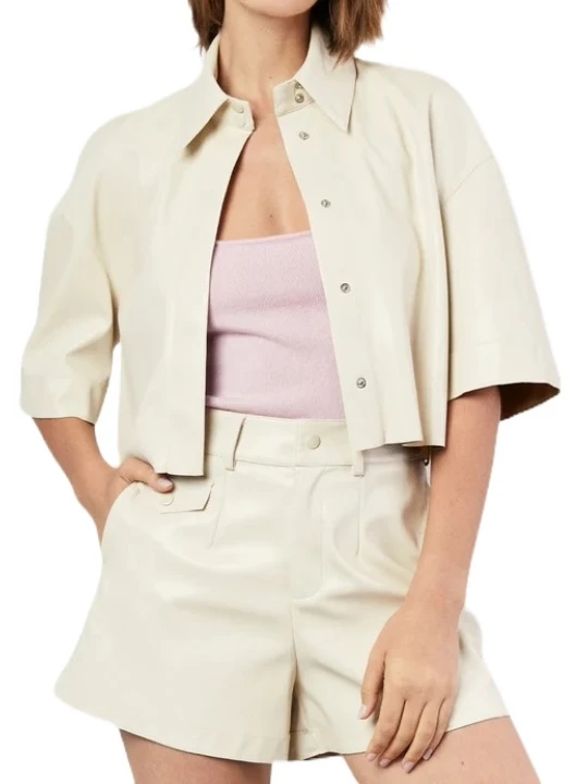 Cropped Cream Leather Shirt