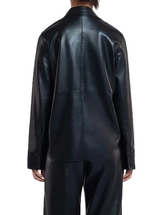 Curves Hem Black Leather Shirt