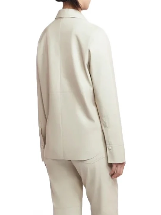 Curves Hem Off White Leather Shirt