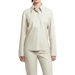Curves Hem Off White Leather Shirt