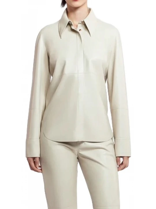 Curves Hem Off White Leather Shirt