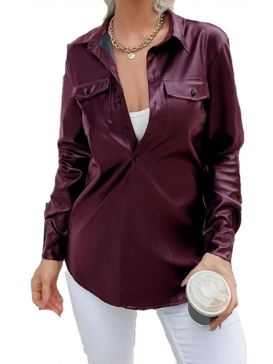 Flap Pocket Purple Leather Blouse
