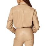 Flap Pockets Beige Leather Shirt
