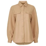 Flap Pockets Beige Leather Shirt