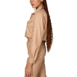 Flap Pockets Beige Leather Shirt