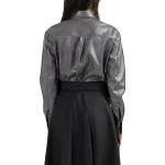 Grey Leather Long Sleeved Buttoned Shirt