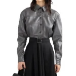 Grey Leather Long Sleeved Buttoned Shirt