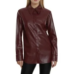 Hidden Buttons Burgundy Leather Shirt