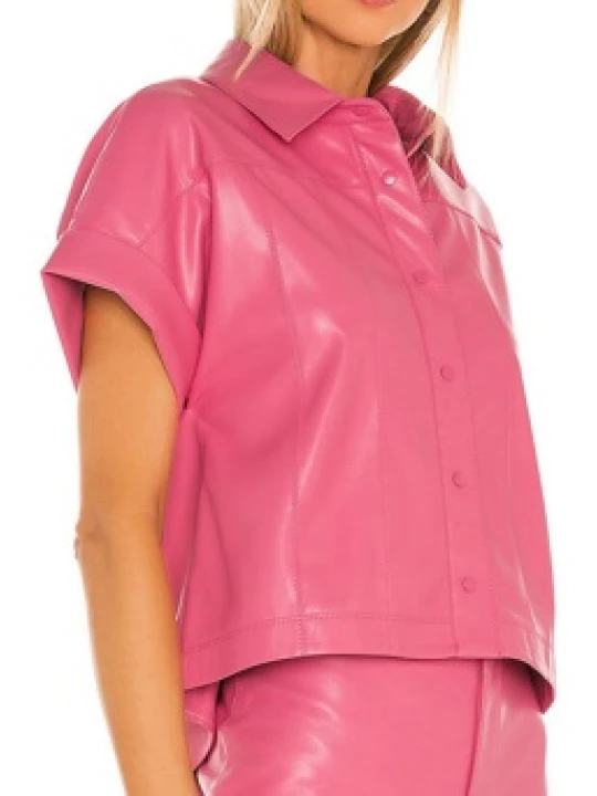 Leather Button Down Shirt In Pink