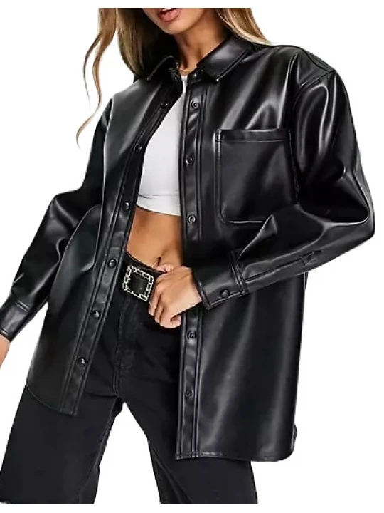 Leather Oversized Shirt In Black