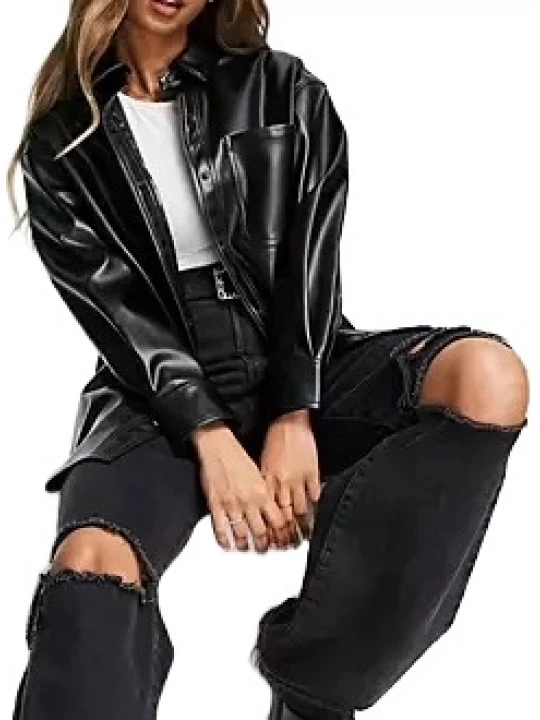 Leather Oversized Shirt In Black