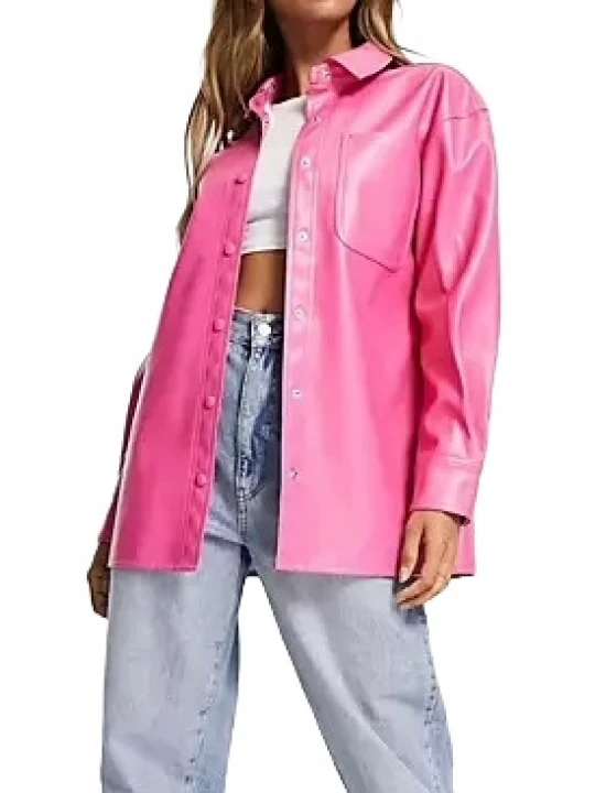 Leather Oversized Shirt In Pink