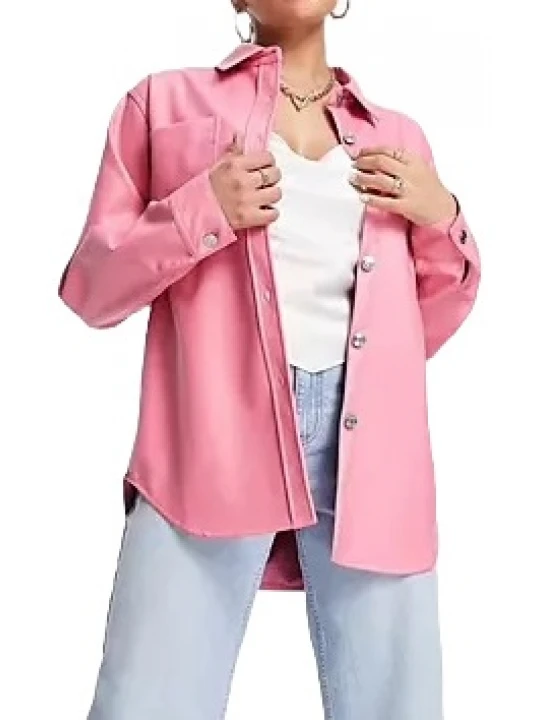 Leather Shacket In Pink