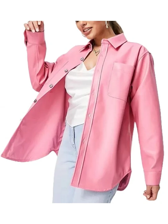 Leather Shacket In Pink