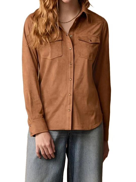 Long Sleeve Tan Suede Leather Shirt