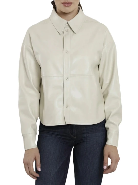 Off White Leather Button Up Shirt