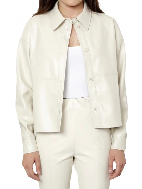 Off White Leather Button Up Shirt