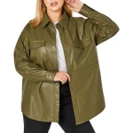 Olive Green Leather Shacket