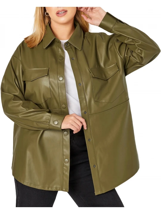 Olive Green Leather Shacket