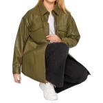 Olive Green Leather Shacket