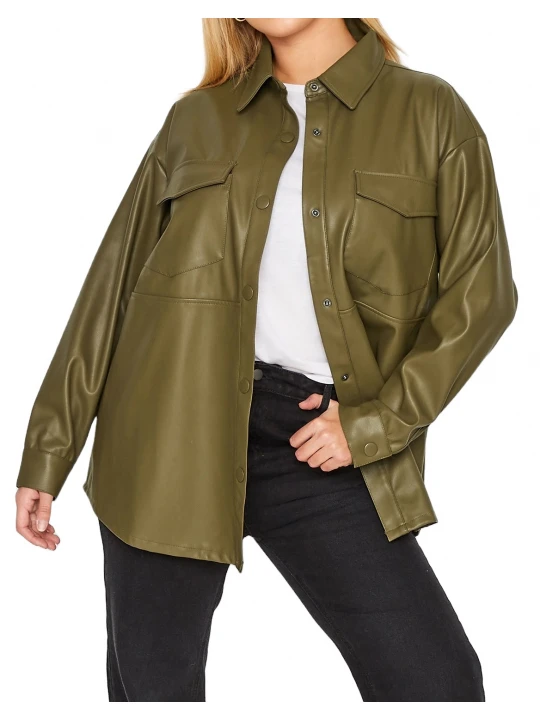 Olive Green Leather Shacket