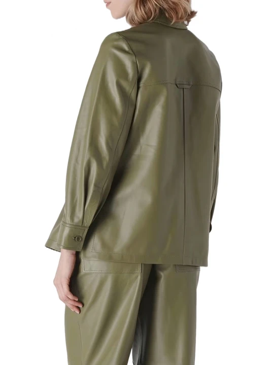 Olive Green Leather Utility Shirt