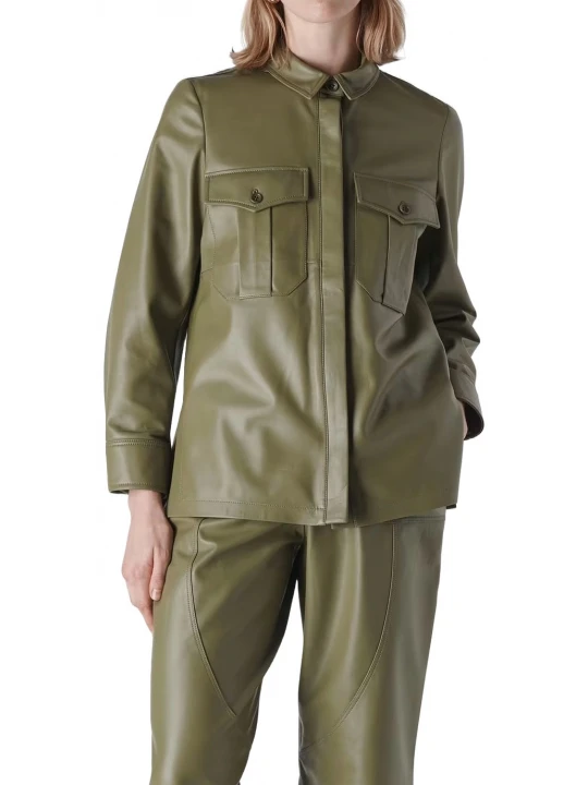 Olive Green Leather Utility Shirt