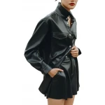 Oversized Black Leather Shirt Jacket
