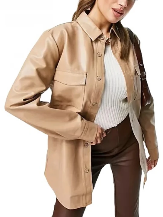 Oversized Shirt In Beige Leather