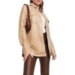 Oversized Shirt In Beige Leather