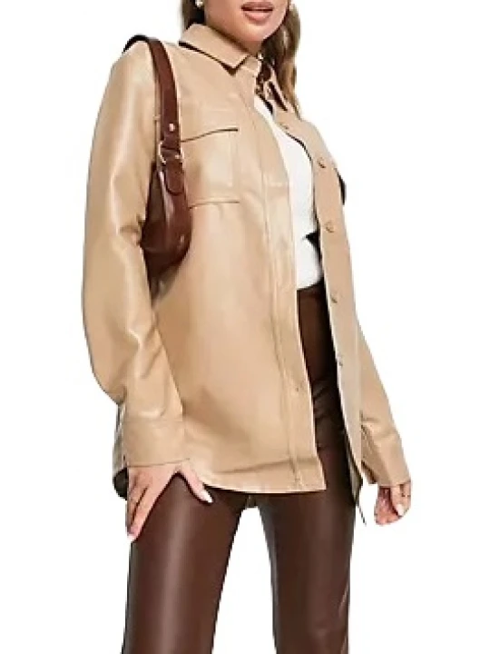 Oversized Shirt In Beige Leather