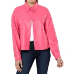Pink Leather Button Up Shirt