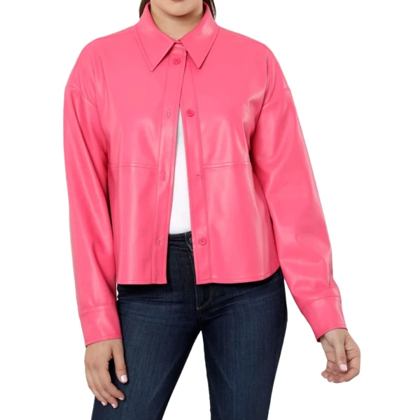 Pink Leather Button Up Shirt