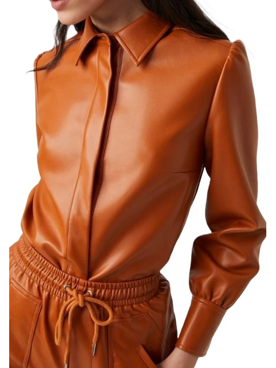 Point Collar Orange Leather Shirt