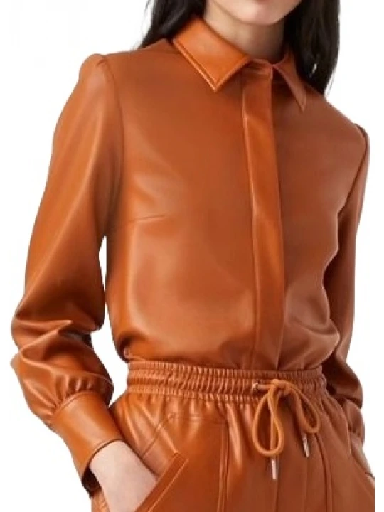 Point Collar Orange Leather Shirt