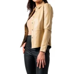 Press Button Closure Leather Shirt Beige