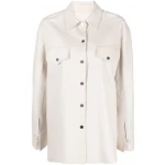 Press Stud Fastening Leather Shirt In White