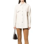 Press Stud Fastening Leather Shirt In White