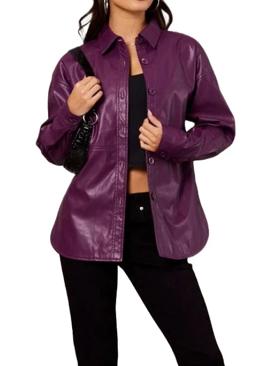 Purple Leather Long Sleeves Shirt