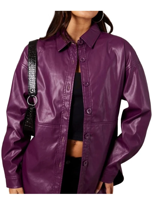 Purple Leather Long Sleeves Shirt