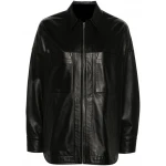 Short Side Slits Black Leather Overshirt