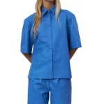 Short Sleeved Leather Shirt In Blue