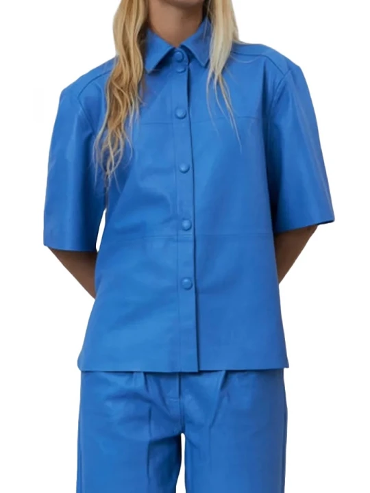 Short Sleeved Leather Shirt In Blue