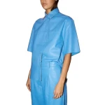 Short Sleeved Leather Shirt In Blue