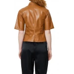Short Sleeves Tan Leather Shirt