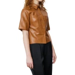 Short Sleeves Tan Leather Shirt