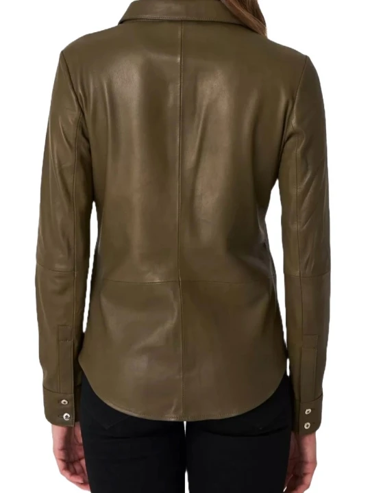 Spread Collar Brown Leather Shirt
